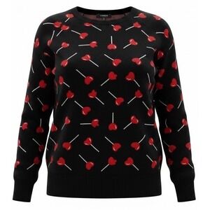Torrid Womens 2X Black Lollipop Heart Sweater Valentine Coquette Kawaii